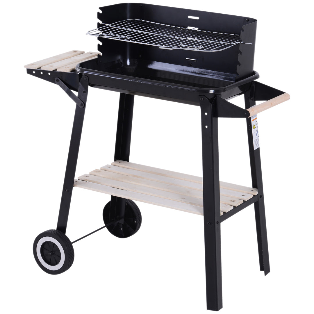 BBQ Grill Trolley Charcoal BBQ Barbecue Grill Outdoor Patio Garden Heating Smoker with Side Trays Storage Shelf and Wheels