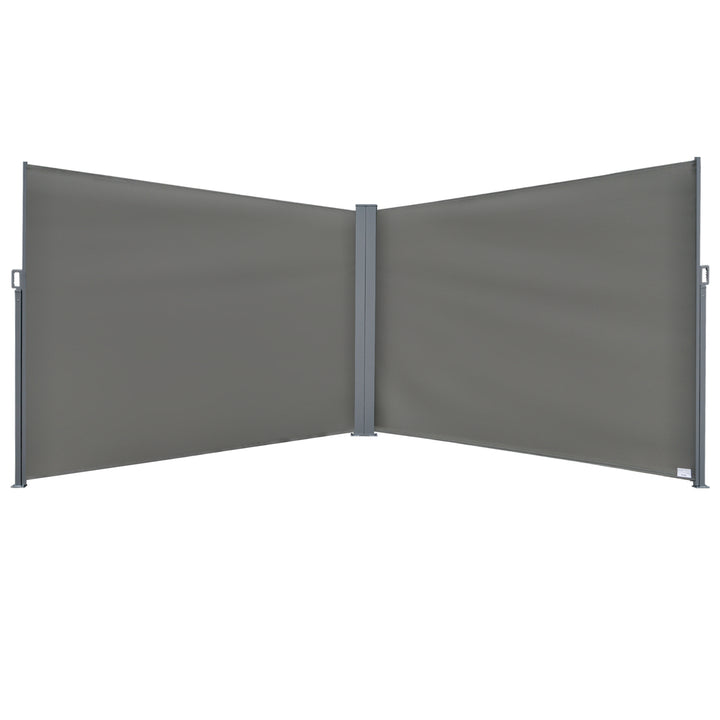 Patio Retractable Double Side Awning Folding Privacy Screen Fence Privacy Wall Corner Divider Sun Shade Wind Screen Indoor Room Divider-Grey