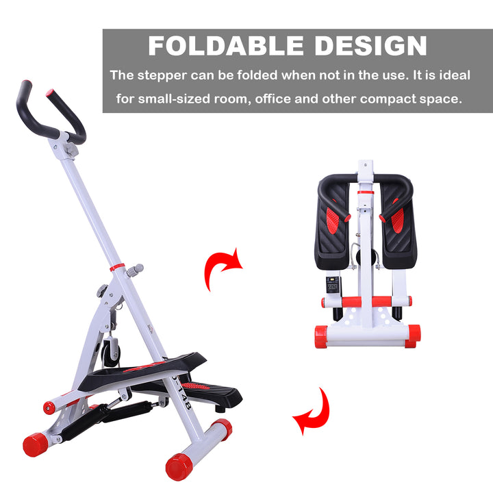 Foldable Stepper with Handle Hand Grip Workout Fitness Machine Sport Exercise Gym Bar Cardio Steel-White/Red Spinning