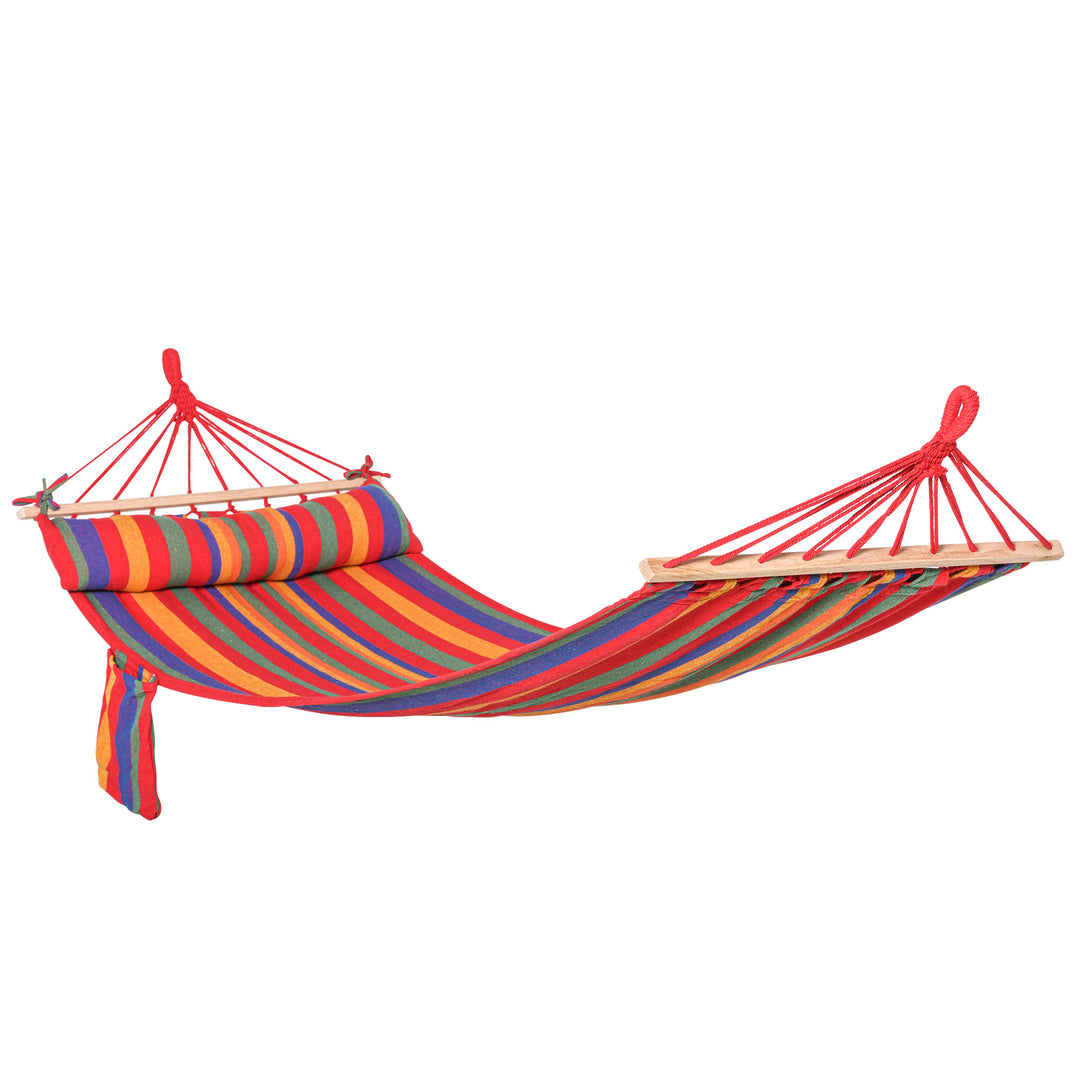 Cotton Hammock Soft Portable Swing Sleeping w/ Headrest & Side Pocket Deluxe Swing Chair for Beach, Yard, Bedroom, Patio, Porch, 270 x 80 cm