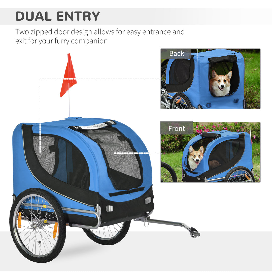 Dog Bike Trailer Folding Bicycle Pet Trailer W/Removable Cover-Blue