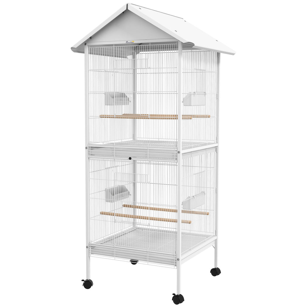 Budgie Cage with Rolling Stand, Perches, Wheels, Large Parrot Cage for Finch, Canary, Budgie, Cockatiel, White