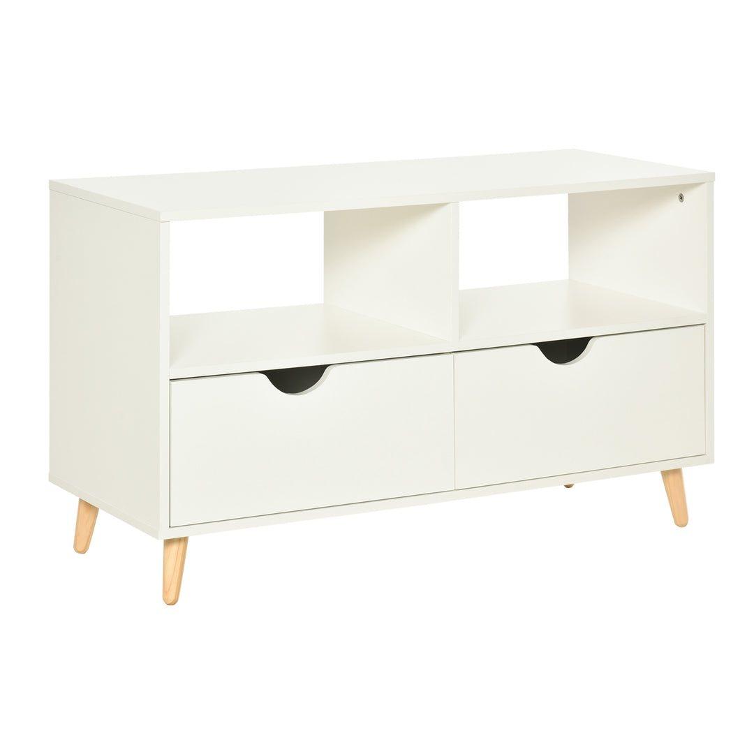 HOMCOM TV Stand with Shelf &amp; Drawers Storage Cabinet Media Entertainment Center Modern White