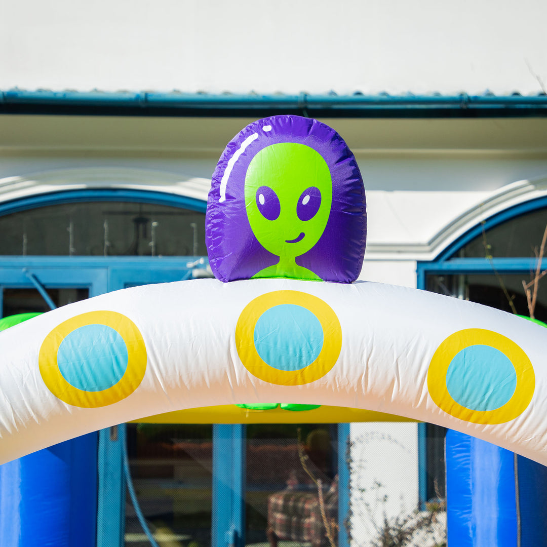 Outsunny 4 in 1 Kids Bounce Castle Large Alien-Style Inflatable House Slide Trampoline Climbing Wall Basket with for Kids Age 3-8, 3.2 x 2.4 x 2m