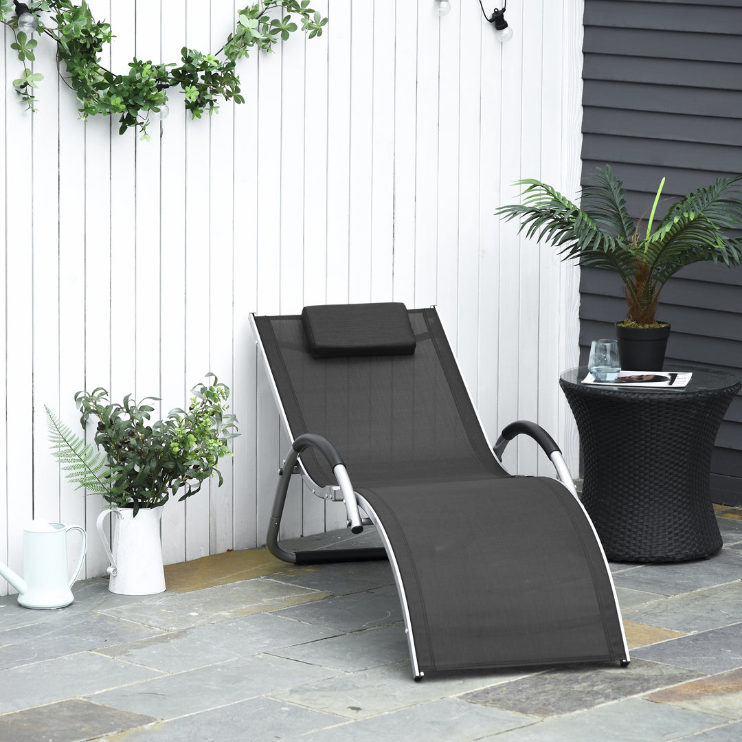 Ergonomic Lounger Chair Portable Armchair with Removable Headrest Pillow for Garden Patio Outside All Aluminium Frame Black