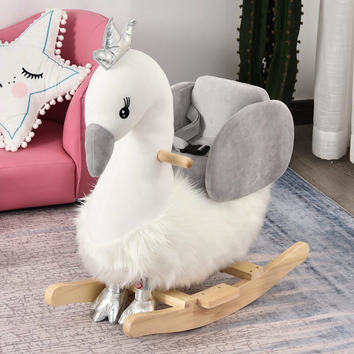 Kids Plush Ride-On Rocking Animal Horse Swan-shaped Toy Rocker with Realistic Sounds for Toddler 18-36 Months