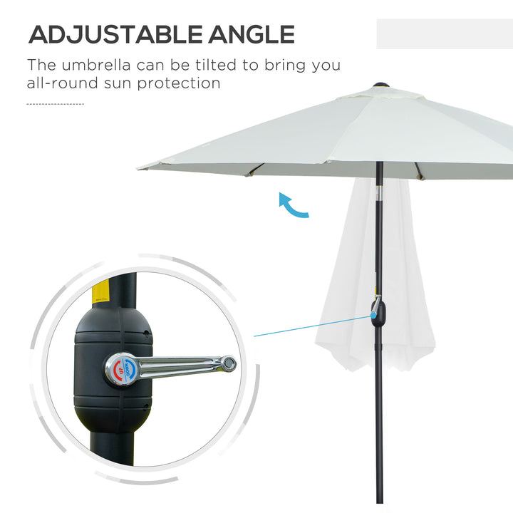 Garden Parasol Umbrella,Tilting Parasol W/three angles, Outdoor Sun Shade Canopy,Cream White，2.65H x Φ2.4m