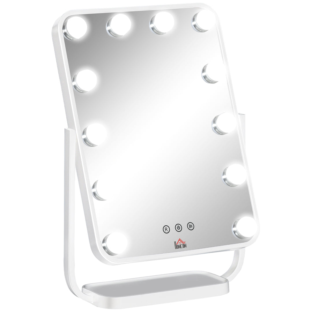 Hollywood Makeup Mirror with LED Lights, Tabletop Vanity Mirror with 12 Dimmable LED Bulbs, Memory Function and Metal Frame, White