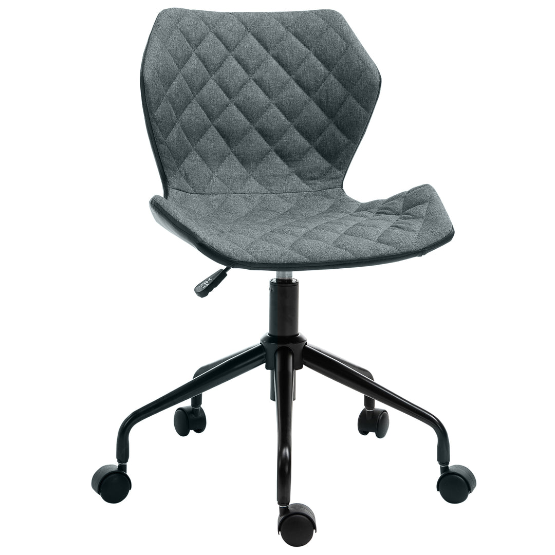 HOMCOM Swivel Chair, Home Office Computer Desk Chair With Nylon Wheels Adjustable Height Linen Grey