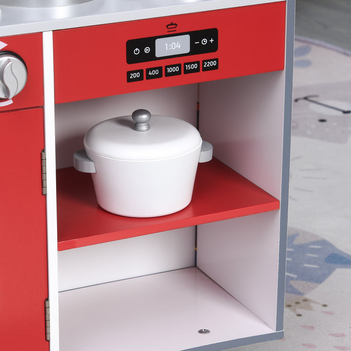 Kids Kitchen Set 2 in 1 Multifuction Kitchen Set Doll House Large Play Kitchen with Realistic Function Pretend Cooking Set Red