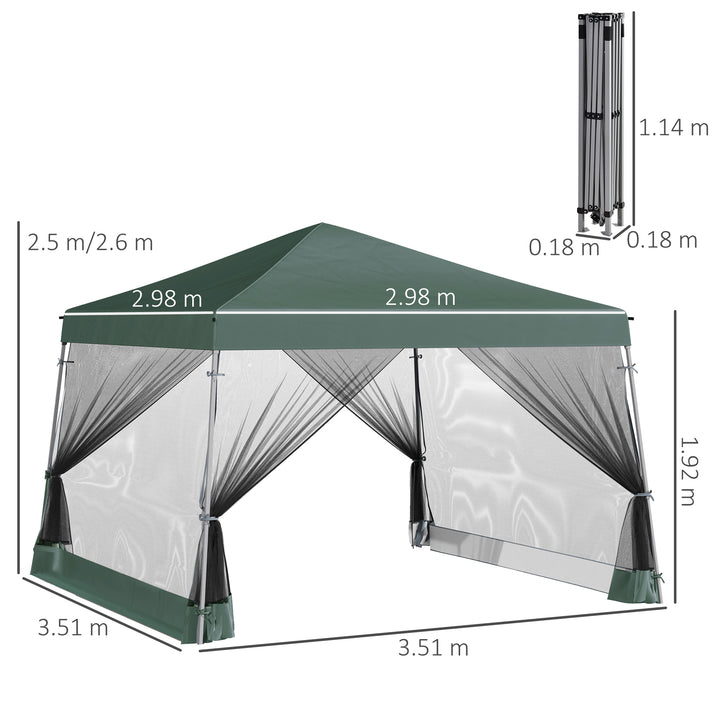 3.6m x 3.6m Pop Up Steel Frame Garden Gazebo Green