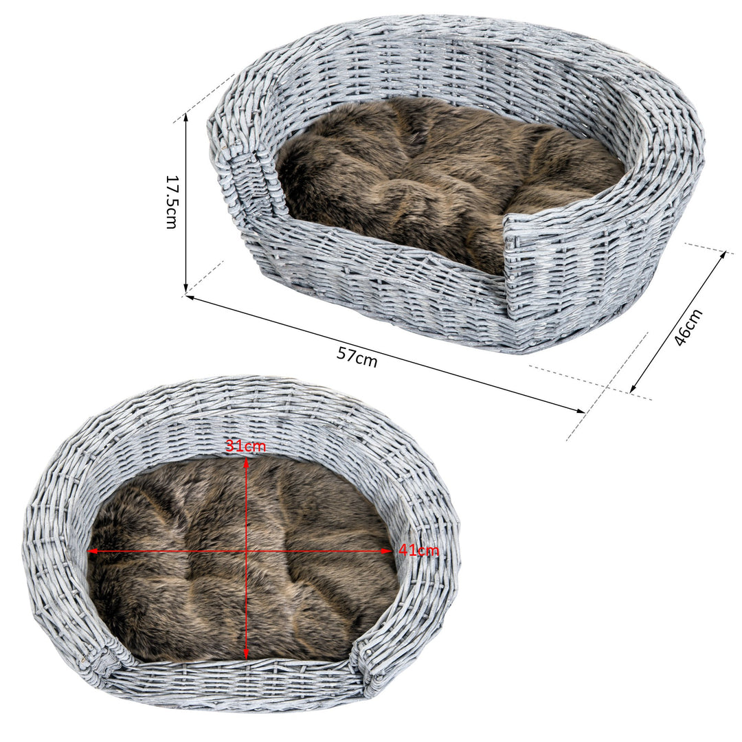 Pet Basket Sofa Bed, 57Lx46Wx17.5H cm, Willow Rattan-Grey