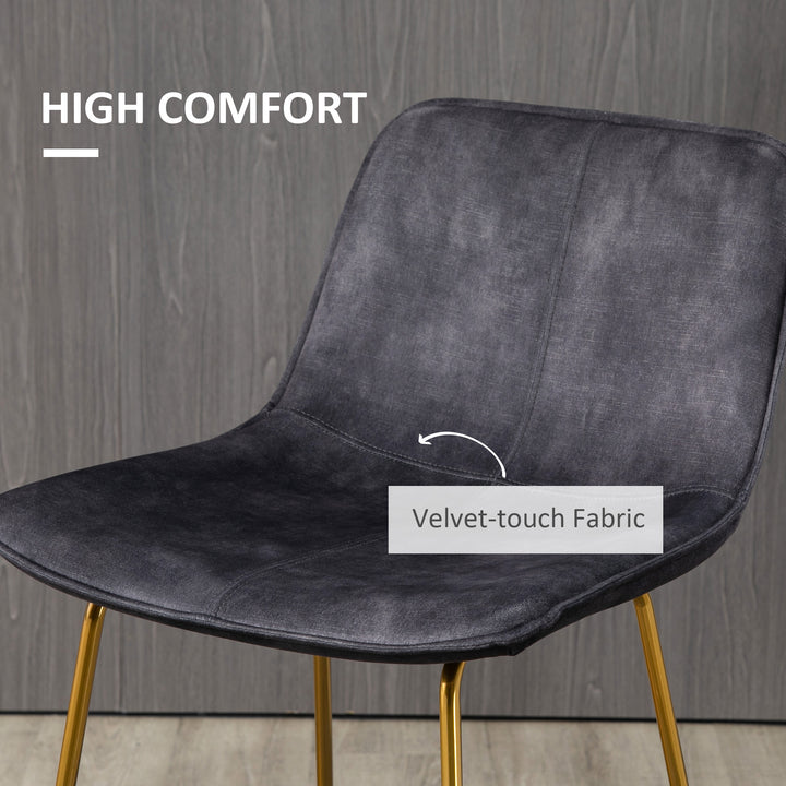 Bar Stools, Set of 2, Velvet-Touch Fabric Breakfast Bar Chairs with Footrest, Tall Kitchen Stools &amp; Gold-Tone Metal Legs for Dining Area, Grey