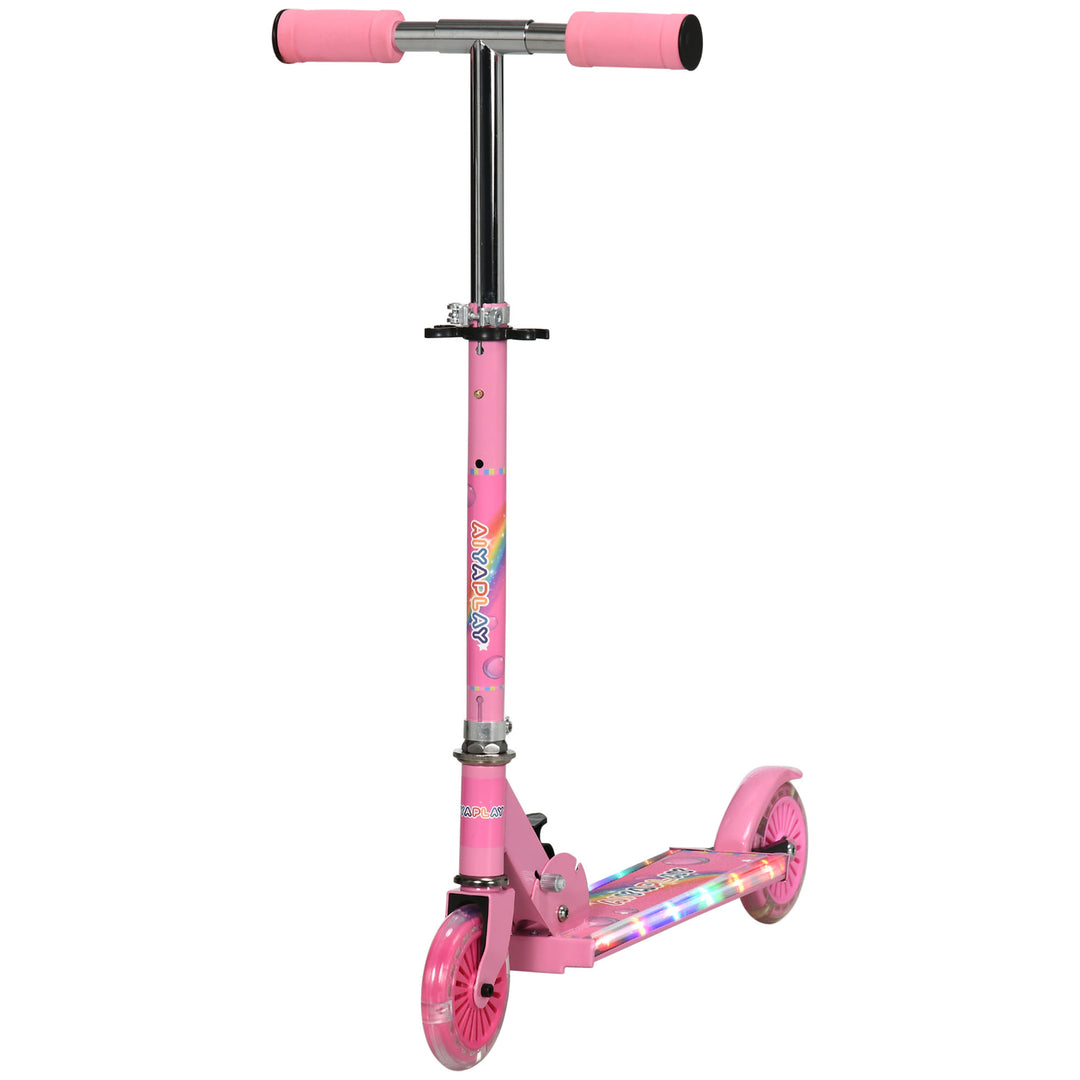 HOMCOM Kids Scooter with Lights, Music, Adjustable Height, Folding Frame, LED Wheels, for 3-7 Years Old, Pink