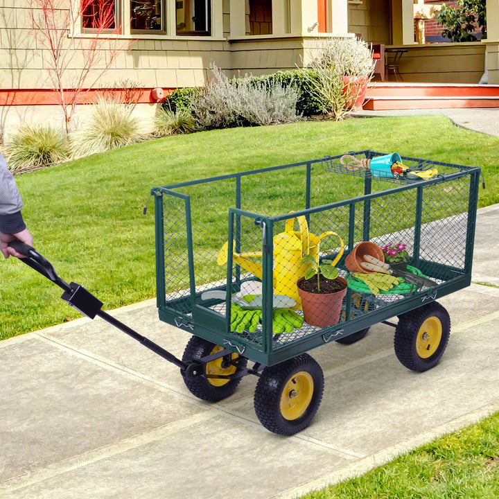 HOMCOM Large 4 Wheel Heavy Duty Garden Cart Truck Trolley Wheelbarrow - Green