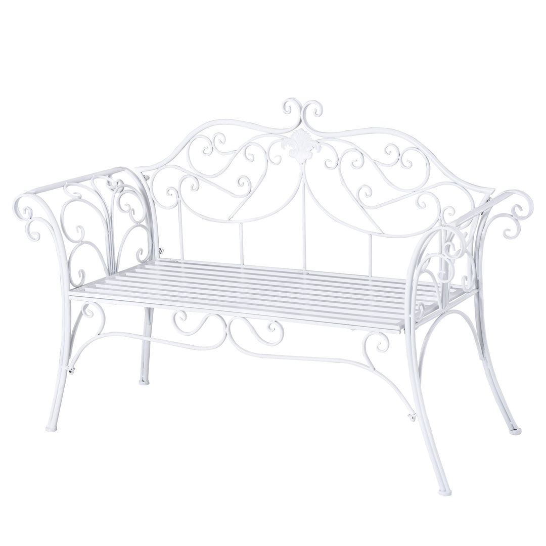 Bench Garden Chair Outdoor Indoor Patio 2 Seater Loveseat Metal Furniture White