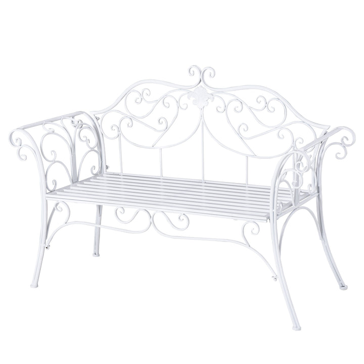 Bench Garden Chair Outdoor Indoor Patio 2 Seater Loveseat Metal Furniture White