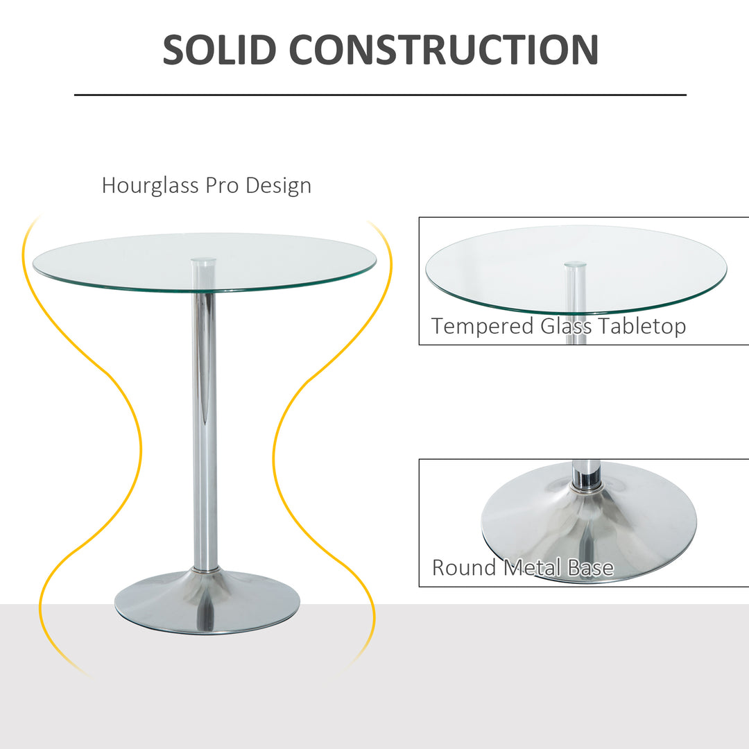 Round Bar Table Pub Bistro Wine Counter w/ Tempered Glass Top Chrome Stand, 70 x 70 x H74.5cm