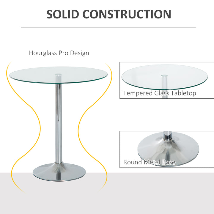 Round Bar Table Pub Bistro Wine Counter w/ Tempered Glass Top Chrome Stand, 70 x 70 x H74.5cm