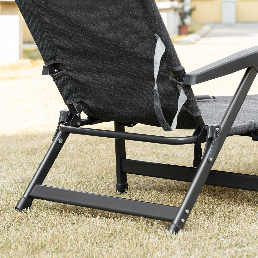 Outsunny Garden Lounger, Mesh Fabric Lounge Chair, 7-Reclining Position Sleeping Bed w/ Pillow &amp; Cup Holder or Poolside, 94H x 72W x 159D, Dark Grey