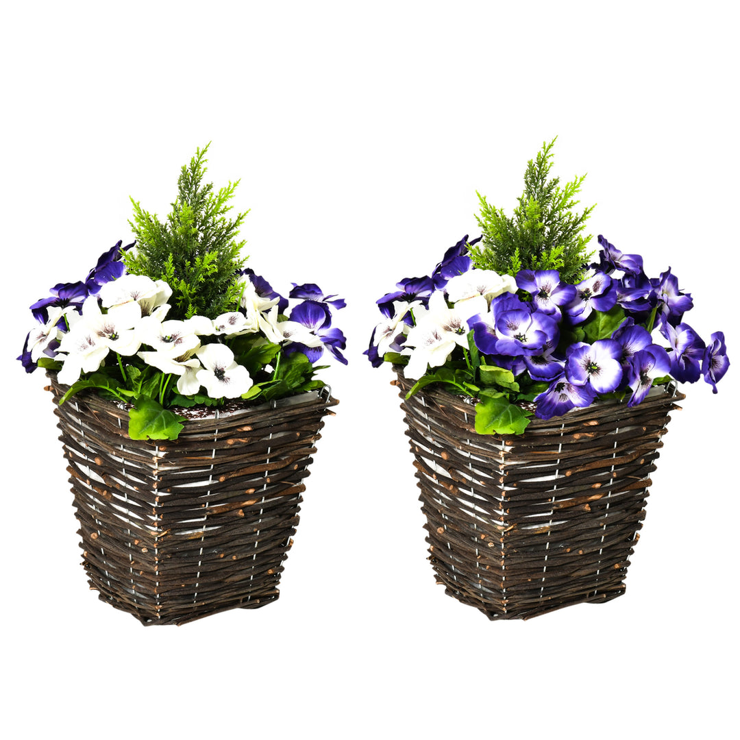 Set of 2 Artificial Plant Phalaenopsis Decorative Plant with Straw Plaiting Pot, Fake Flower 45cm, White & Purple