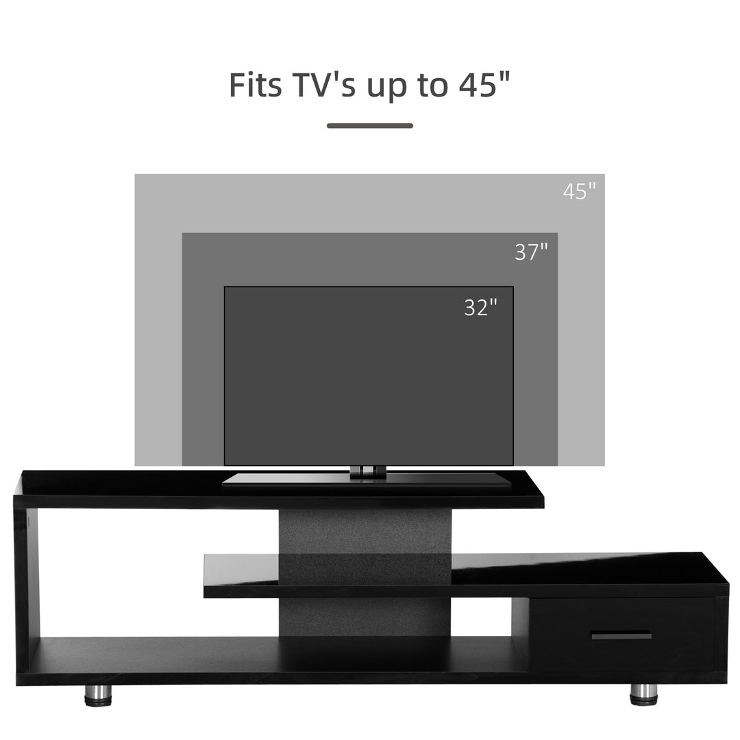 High Gloss TV Unit for TVs up to 45", Modern TV Cabinet with Storage Shelf and Drawer, Entertainment Unit for Living Room Bedroom, Black