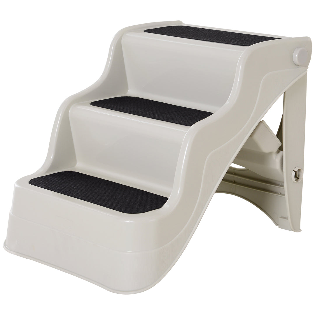 3-steps Dog Stairs, Plastic Cat Ladder Lightweight, Pet Access Steps, for Bed, Sofa, Non-slip Stickers, White