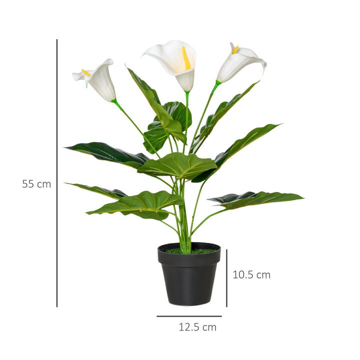 Set of 2 Artificial Realistic Calla Lily Flower, Faux Decorative Plant in Nursery Pot for Indoor Outdoor Décor, 55cm