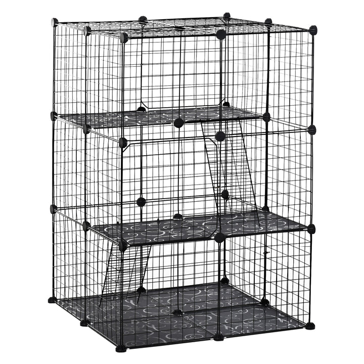 Pet Playpen DIY Small Animal Cage Enclosure Metal Wire Fence 39 Panels with 3 Doors 2 Ramps for Kitten Bunny Chinchilla Pet Mink Black by PawHut