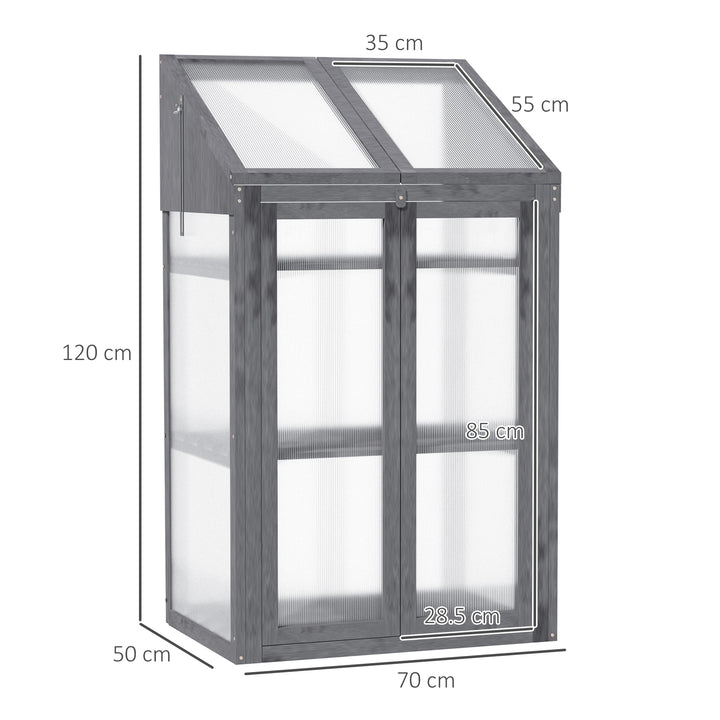 Outsunny 3-Tier Wooden Cold Frame Greenhouse Garden Grow House w/ Polycarbonate Glazing, Openable Lid, 70 x 50 x 120 cm, Grey