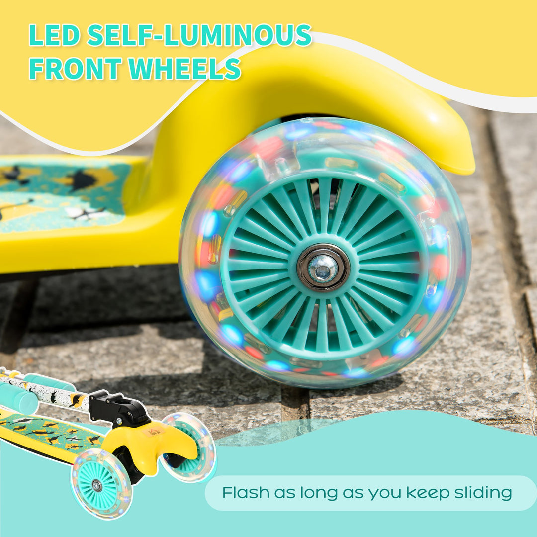 Scooter for Kids Toddler Foldable Kick Scooter with 3 Wheel Adjustable Height Flashing Wheels for Boys and Girls 3-8 Years Yellow