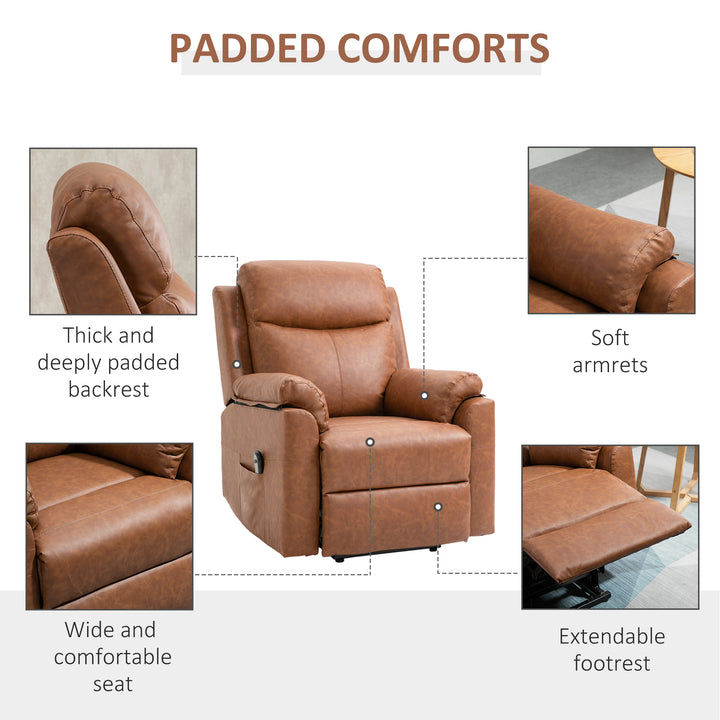 Power Lift Chair Electric Riser Recliner for Elderly, Faux Leather Sofa Lounge Armchair with Remote Control and Side Pocket, Brown