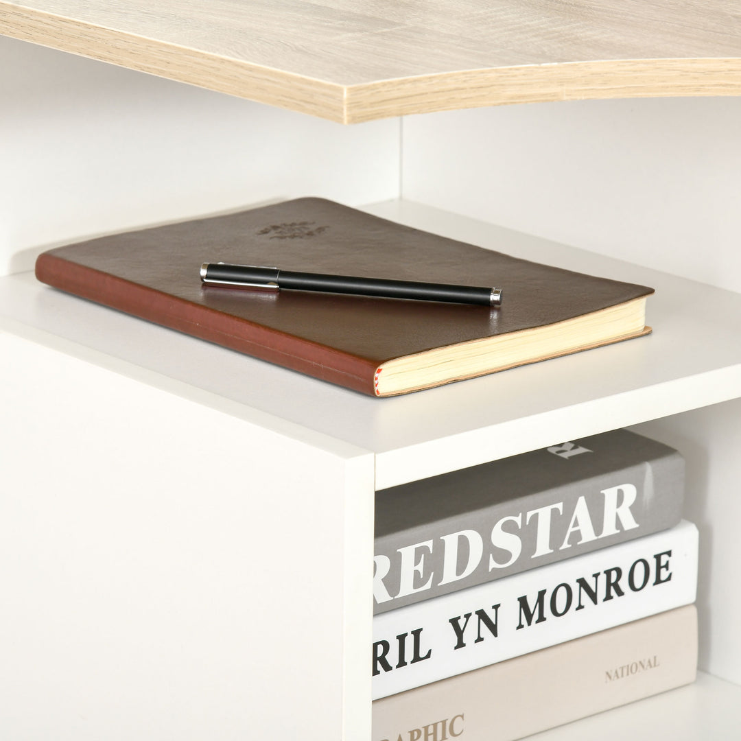 HOMCOM L-Shaped Corner Computer Desk Study Table PC Work w/ Storage Shelf Office Home Workstation - Oak Tone and White