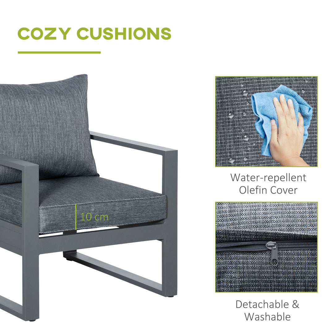 4 Piece Aluminium Garden Sofa Set with Coffee Table, Outdoor Furniture Set with Padded Cushions &amp; Olefin Cover, Dark Grey