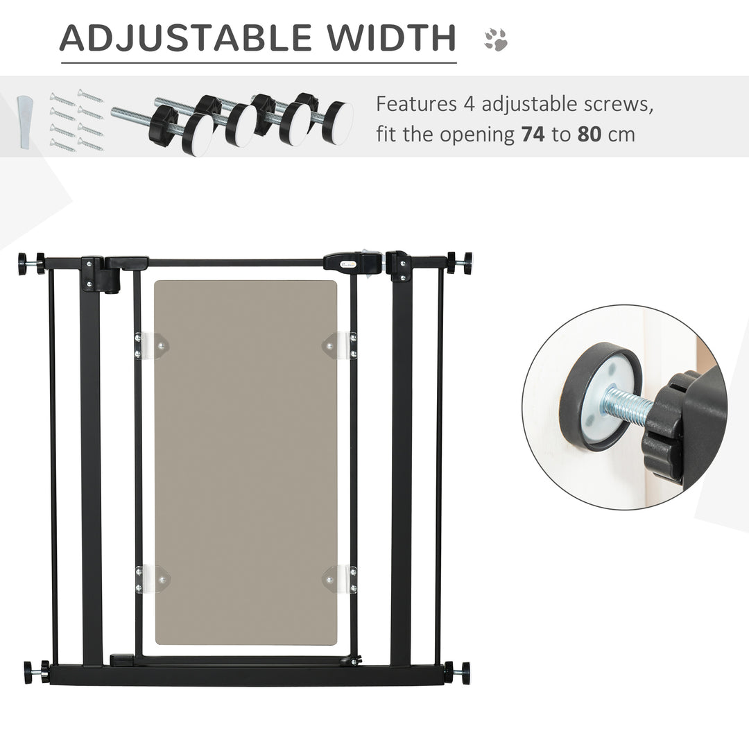 PawHut Pressure Fit Pet Safety Gate, Auto-Close Dog Barrier Stairgate, with Double Locking, Acrylic Panel for Doors, Hallways, Staircases, Black