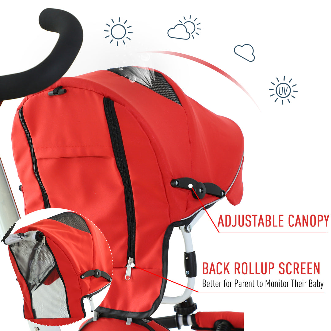 4-in-1 Kids Tricycle Stroller W/ Canopy-Red