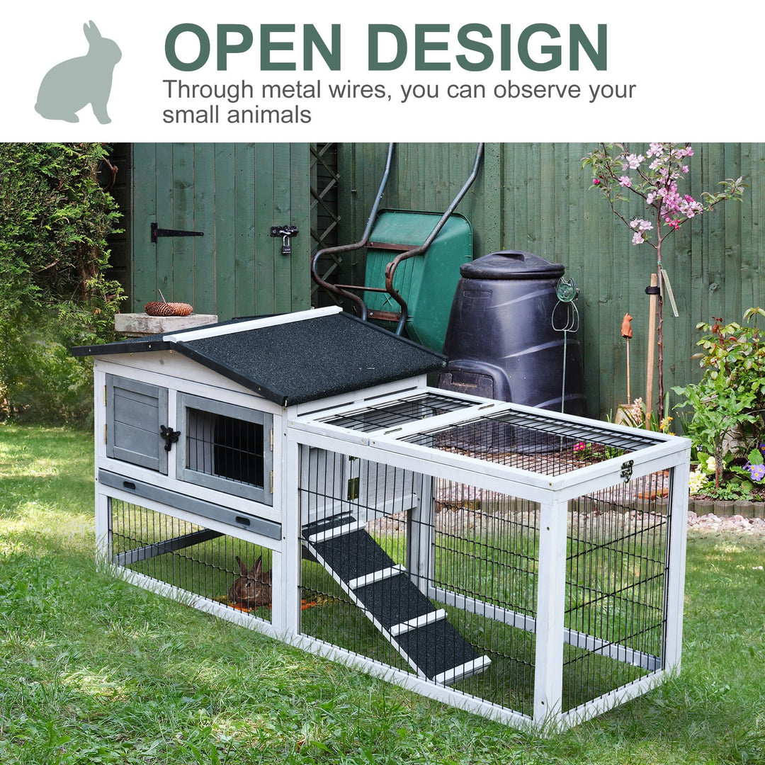 Small Animal Two-Level Fir Wood Hutch w/ Ramp Burnt Grey