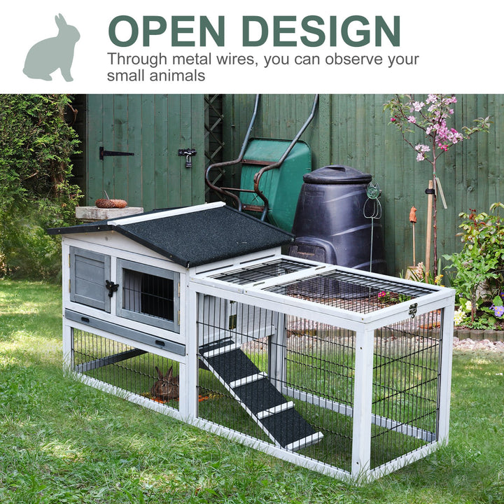 Small Animal Two-Level Fir Wood Hutch w/ Ramp Burnt Grey
