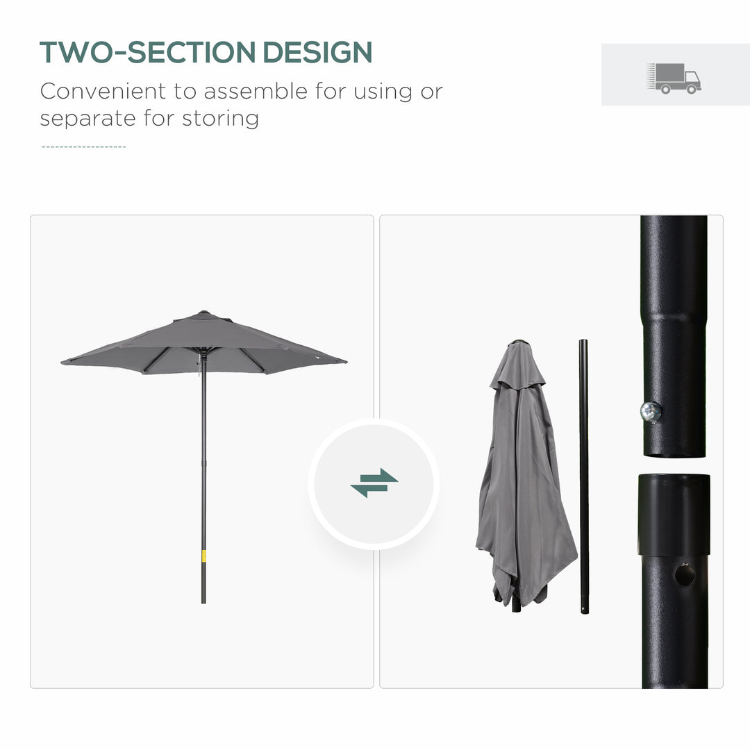 Outsunny 2m Patio Parasols Umbrellas, Outdoor Sun Shade with 6 Sturdy Ribs for Balcony, Bench, Garden, Dark Grey