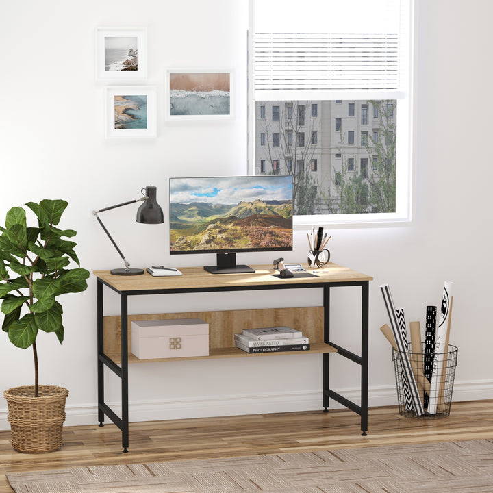 Computer Desk w/ Storage Shelf Adjustable Feet Metal Frame Home Office Laptop Study Writing Workstation Table Oak