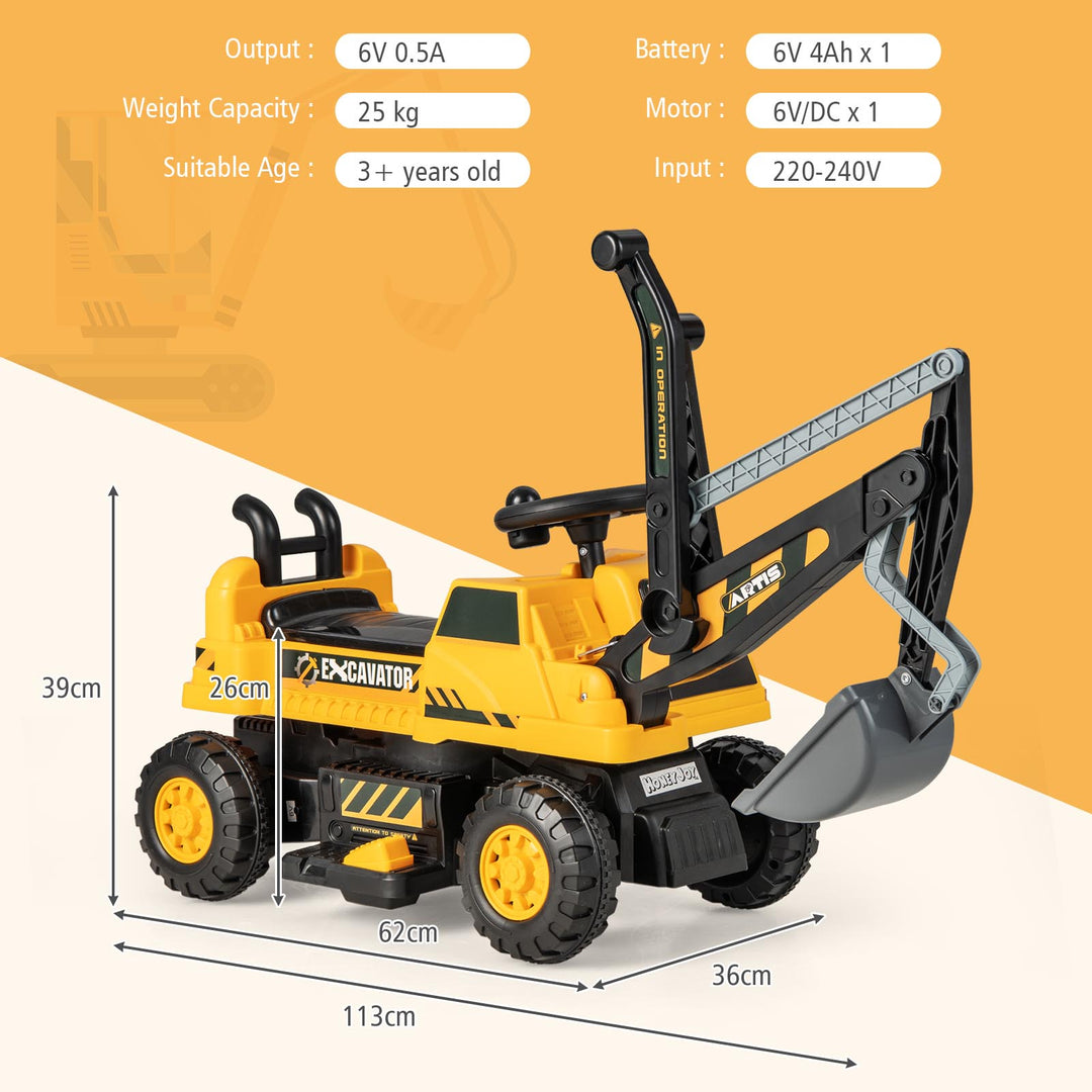 Kids Ride On Excavator with Rotating Seat and Underneath Storage-Yellow