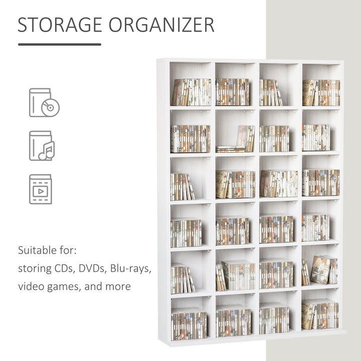 HOMCOM 480 CD / 312 DVD Storage Shelf Rack Media Storage Unit Shelves Racks Wooden Bookcase Display Unit with 4 Adjustable Shelves White