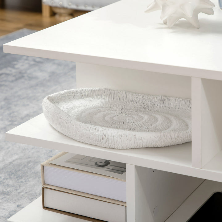Square Coffee Tables for Living Room, Modern Cocktail Table with Multiple Storage Shelves, 70 x 70 x 36.5 cm, White