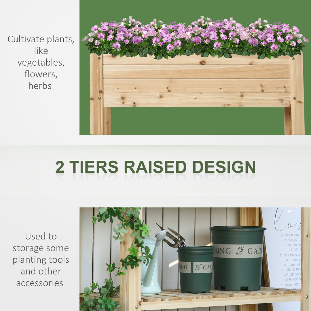 Outsunny Wooden Planter Raised Garden Plant Stand Outdoor Tall Flower Bed Box with Clapboard, Nature Wood Color 100 x 40 x 84cm