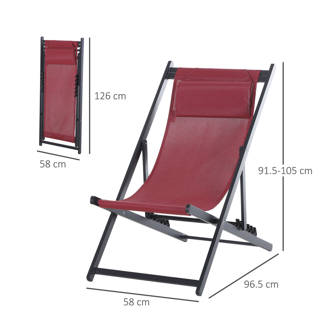 Set of 2 Folding Garden Beach Deck Chairs Deckchairs Seaside Folding Garden Patio Lounger, Red