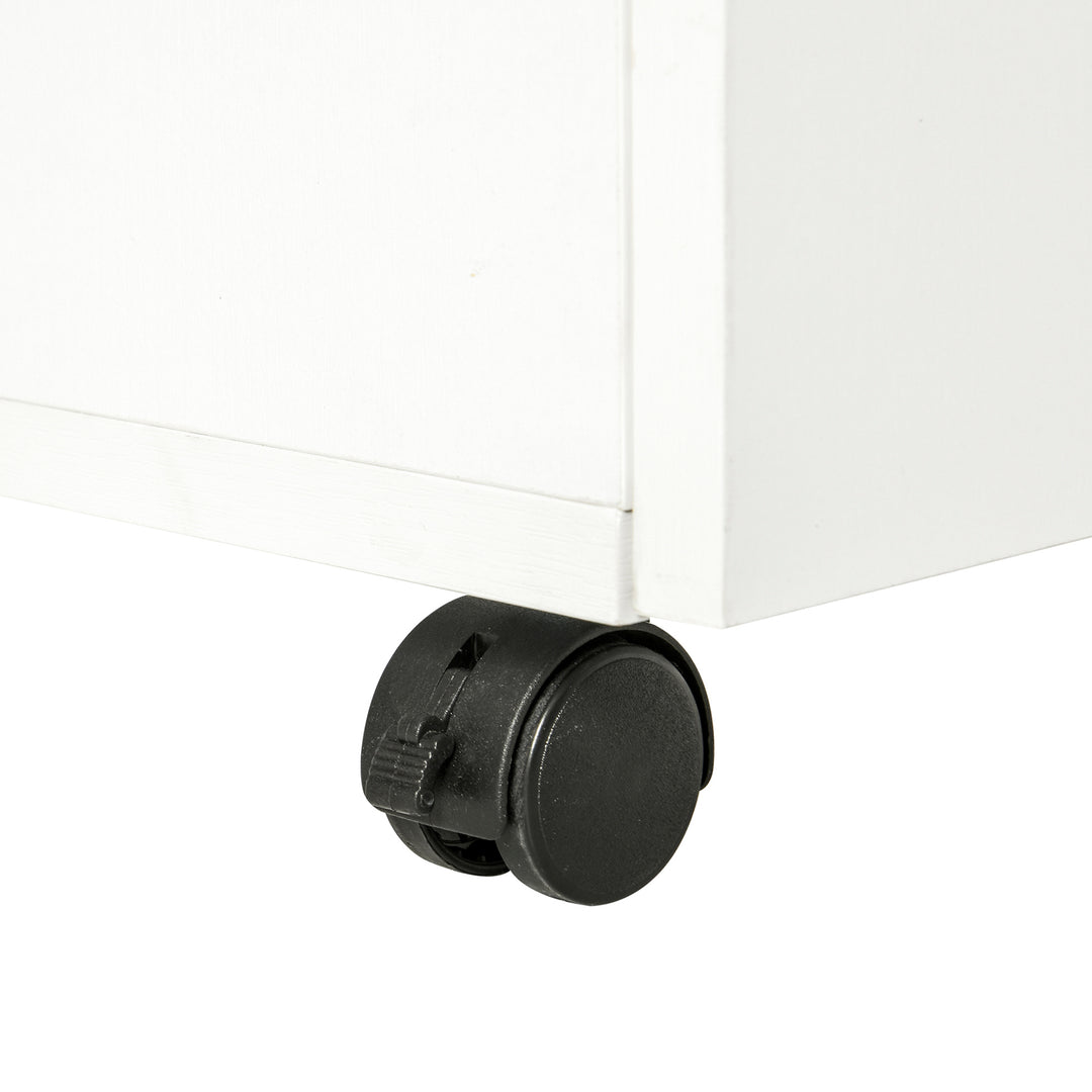 Mobile Storage Cabinet Sideboard Storage Trolley with Drawers 4 Shelves Lockable Wheels White