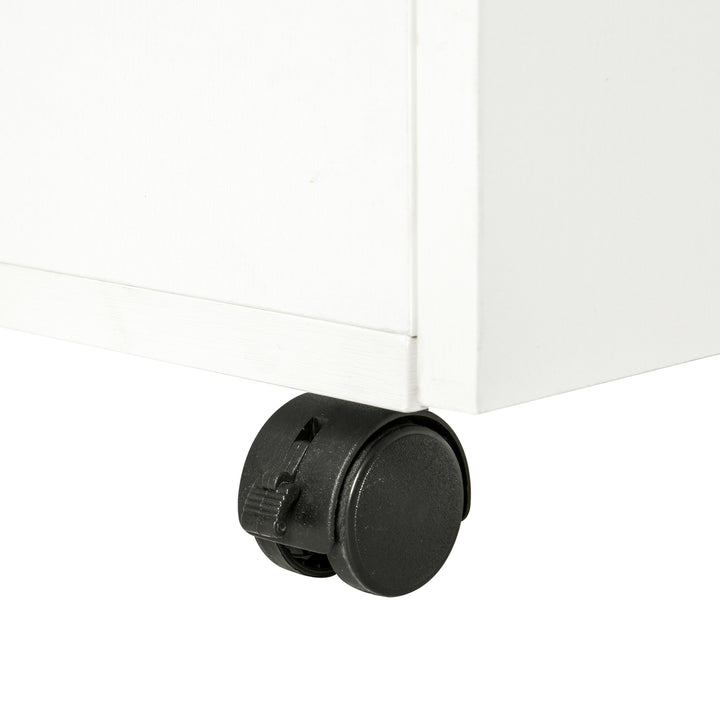 Mobile Storage Cabinet Sideboard Storage Trolley with Drawers 4 Shelves Lockable Wheels White