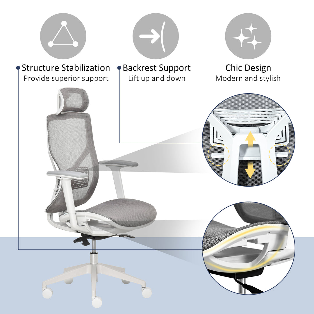 Vinsetto Ergonomic Office Chair with 360° , Wheel, Mesh Back, Adjustable Height &amp; 3D Armrest for Home Office, Grey