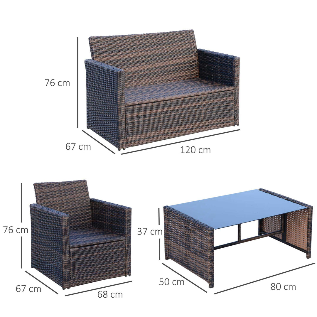 4-Seater Rattan Garden Sofa Set Outdoor Patio Wicker Weave 2-seater Bench Chairs &amp; Coffee Table Conservatory, Brown