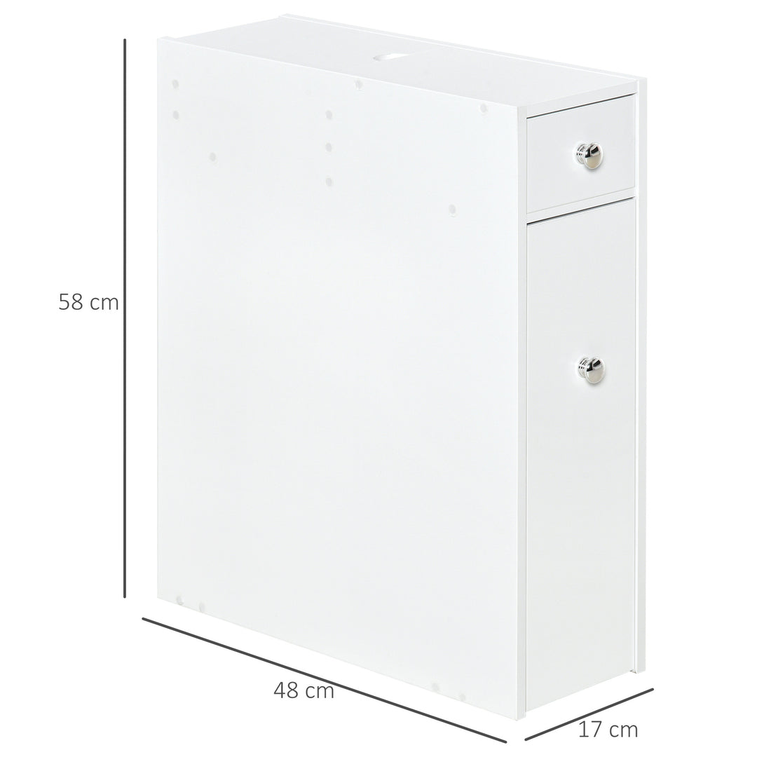 Bathroom Slim Floor Cabinet Narrow Wooden Storage Home Bath Toilet Cupboard Organiser Unit with Drawers White
